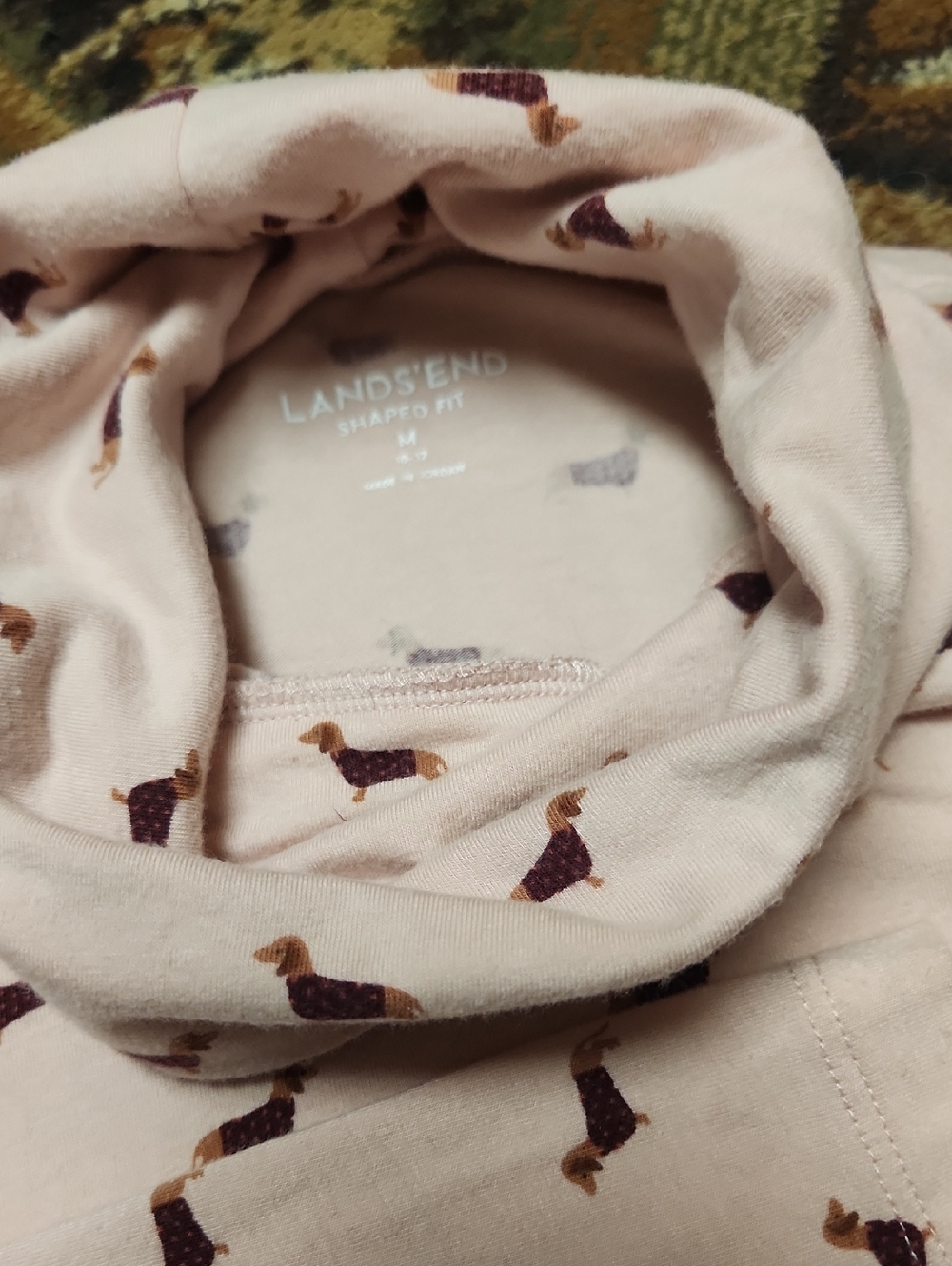 Lands' End Light Pink Turtleneck with Dachshund Print - Picture 1 of 9
